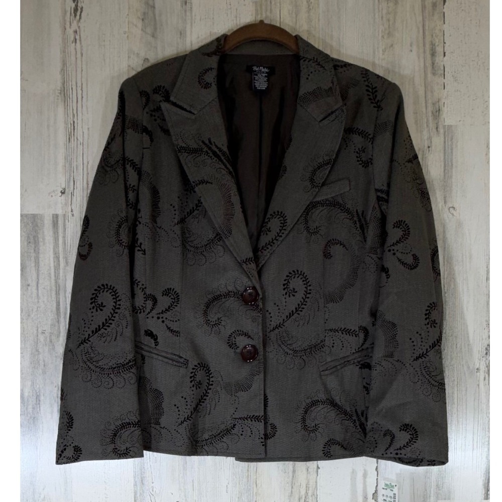 Bob Mackie Blazer 12 Gray Black Velvet Flocked Paisley Two Button Lady Jacket